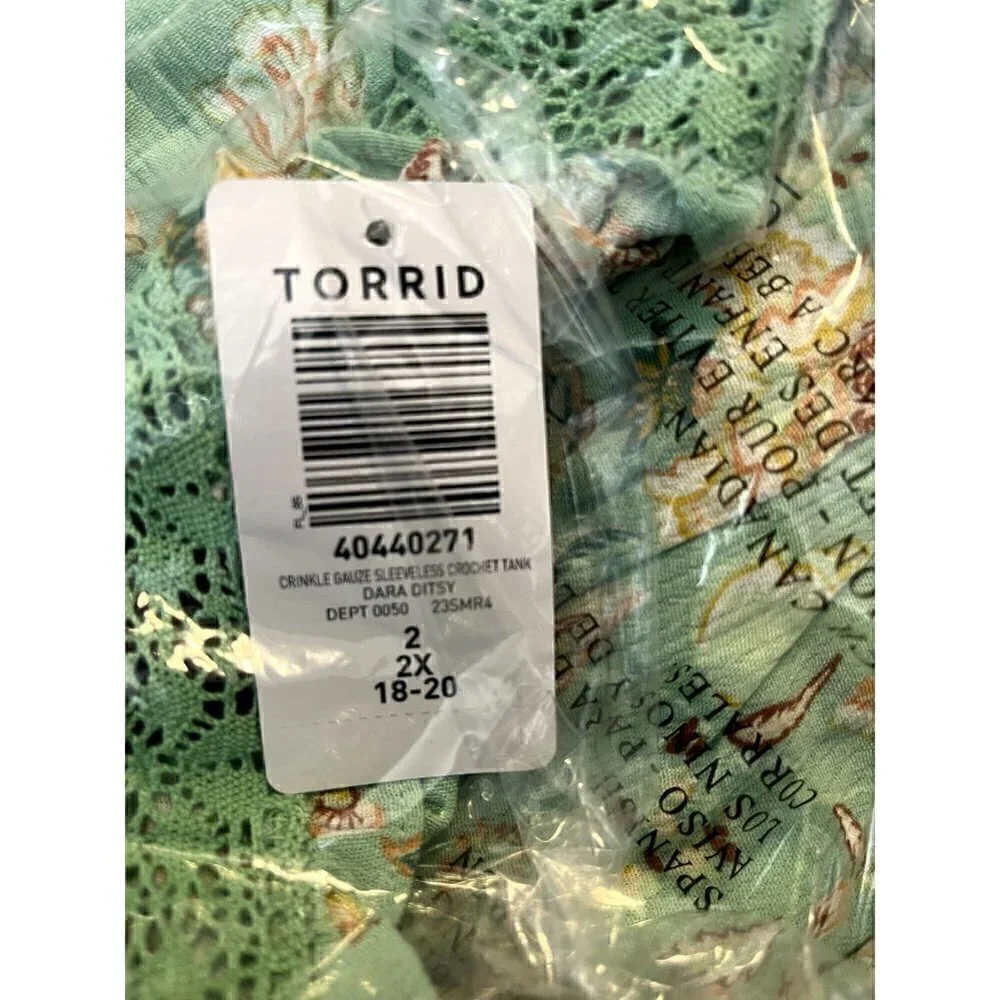 Women's Torrid Green Sleeveless Crochet Trim Tank Top, Shirt 2, 2X, 18-20 - Picture 5 of 5